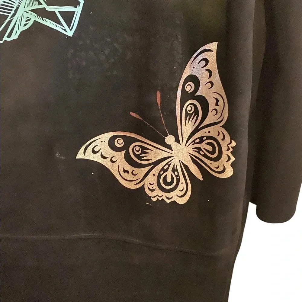 Y2K Zara black faux suede Tattoo Graphic butterfly humming bird Jacket - Picture 8 of 9